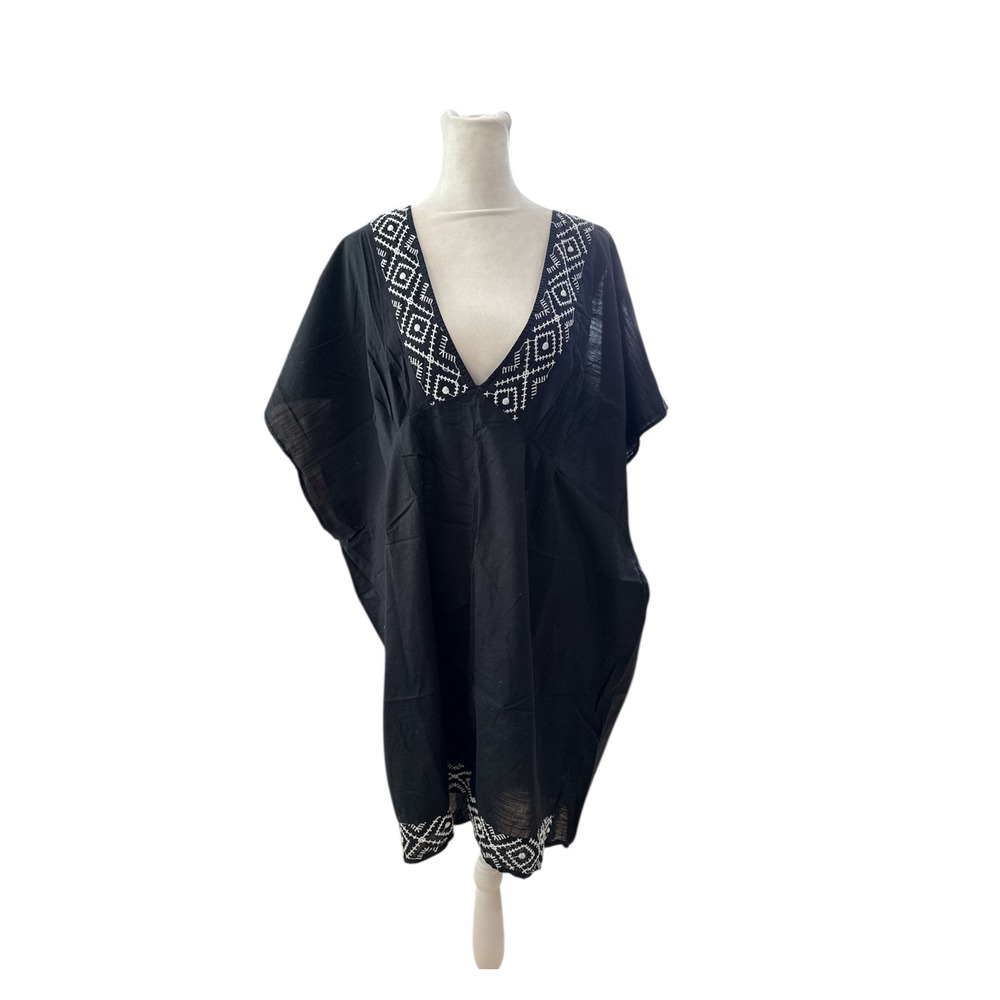 Old Navy Black Embroidered Kaftan Tunic Bathing Suit Cover-Up Size XL